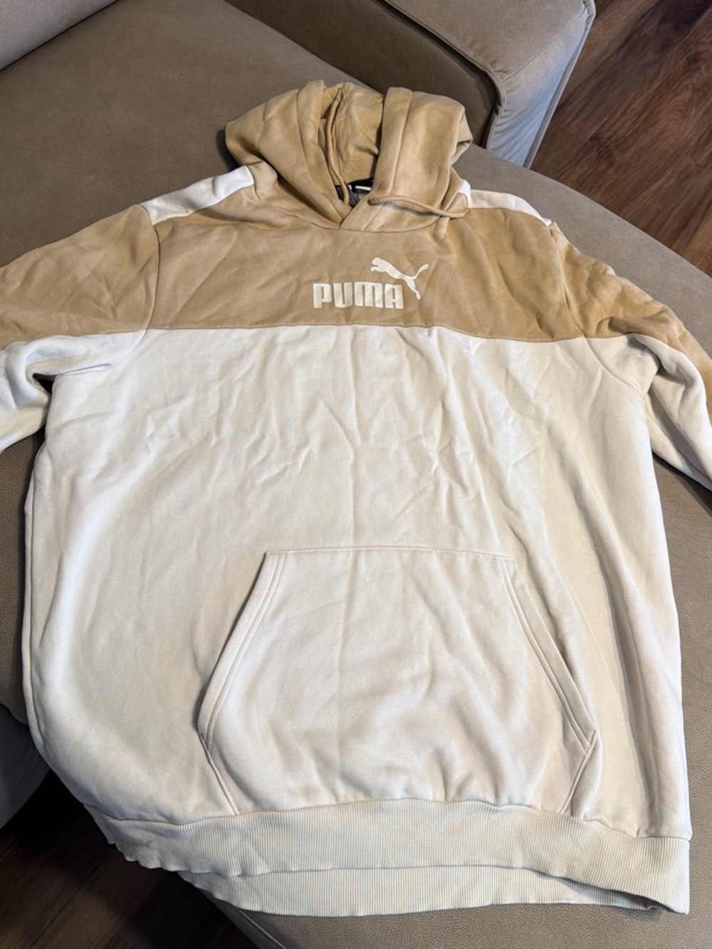 Puma Colorblock Tan and Cream Pullover Hoodie
